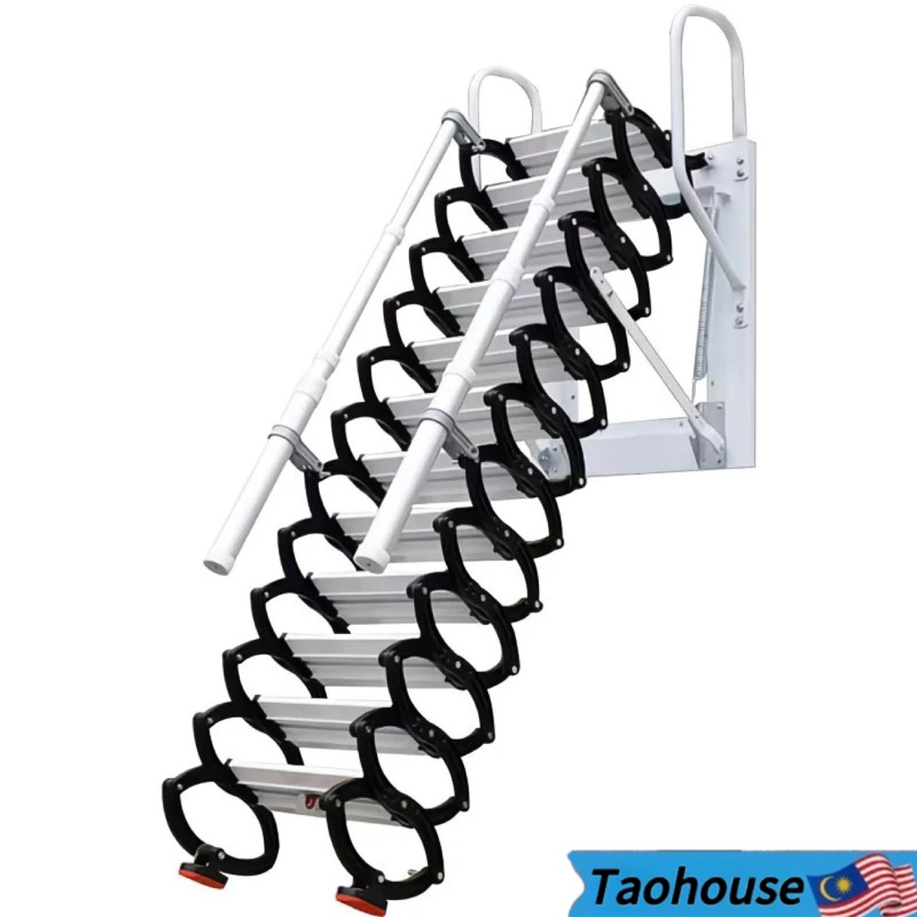 Upgraded Ladder Attic Staircase With Handrail Wall Mounted Folding ...