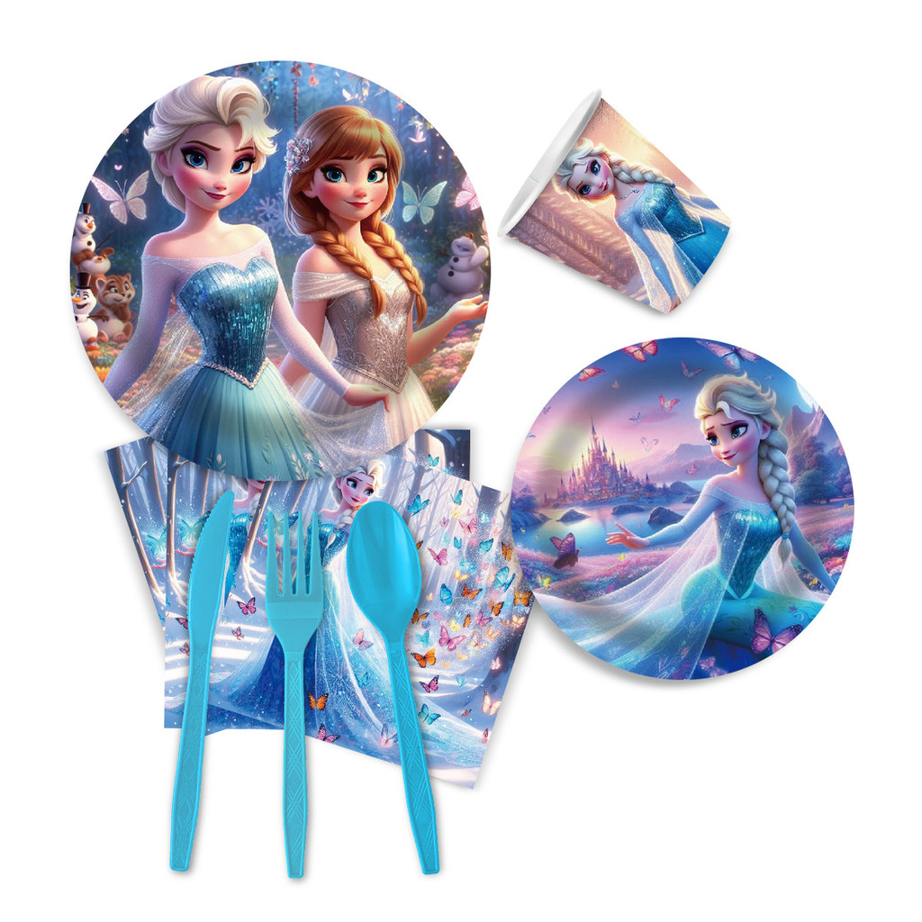 New Frozen Theme Party Disposable Tableware Anna Elsa Princess kids ...