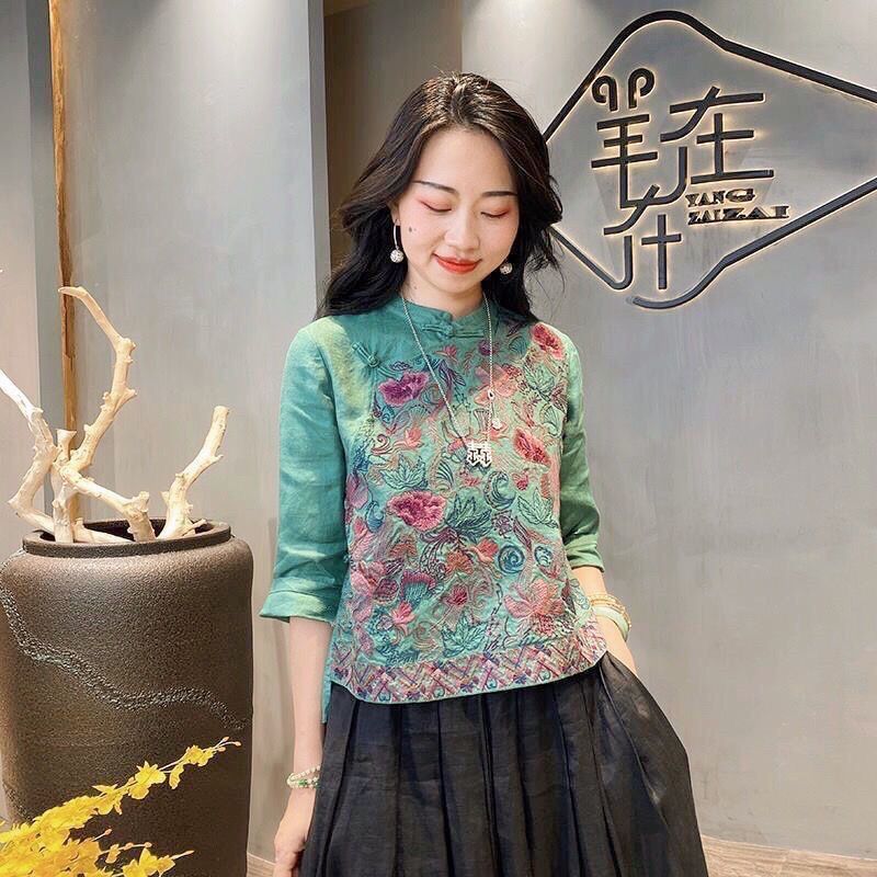 Cotton Linen Embroidered Ethnic Chinese Style Top Women Loose Antique ...