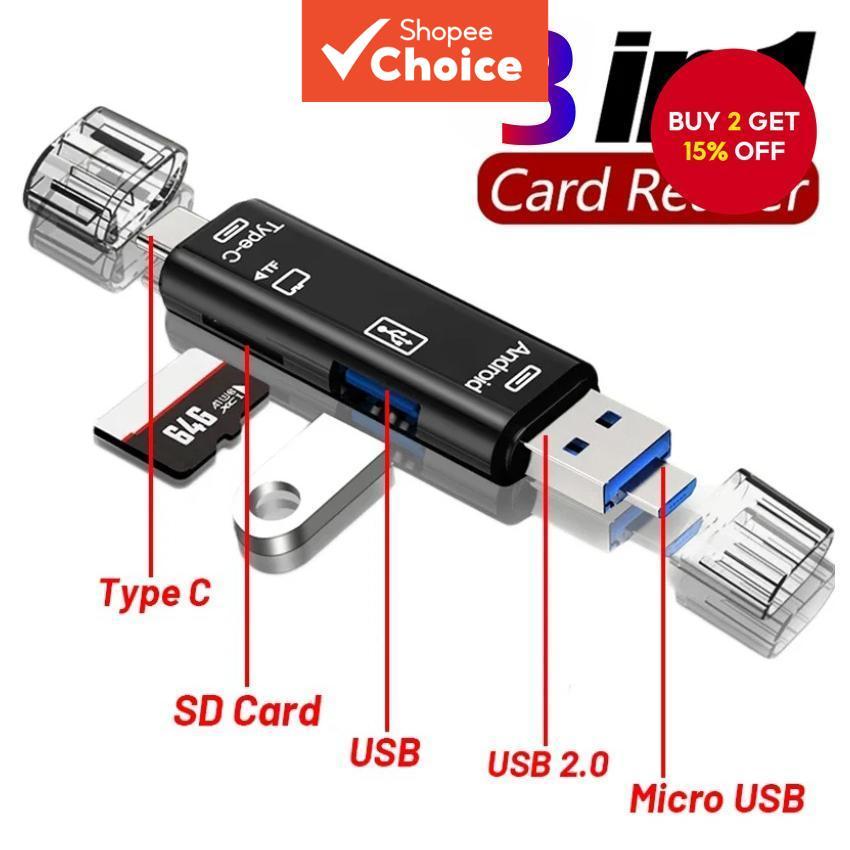 TF SD Card Reader OTG HUB 3 In 1 Multifunction USB 3.0 Type C for ...