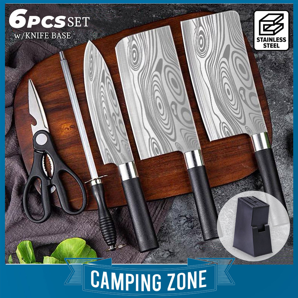 CAMPING ZONE 6PCS KITCHEN KNIFE SET With KNIFE BASE Set Pisau Dapur ...