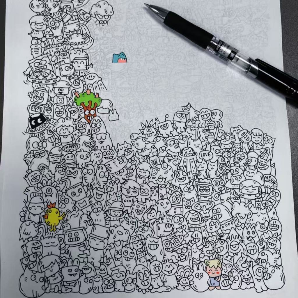 卡通动漫简笔画线稿临摹可涂色摸鱼线条画解压神器摸鱼必备Cartoon animation stick figure line copy can ...