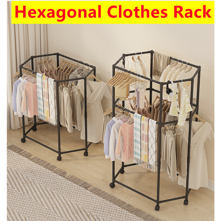 Hexagonal Clothes Rack 360 Degrees Wheels Rak Baju Segi Enam Domestic ...