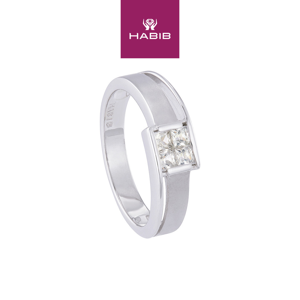 HABIB Princess Cut White Sapphire Men's Ring in 925 Silver Palladium ...