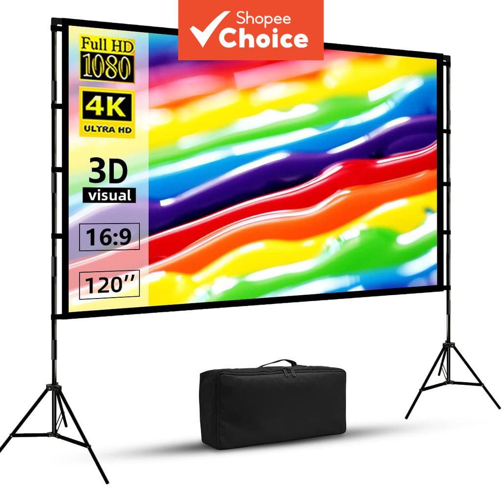 Projector Screen With Stand Foldable Soft White Less-Creases Screen ...