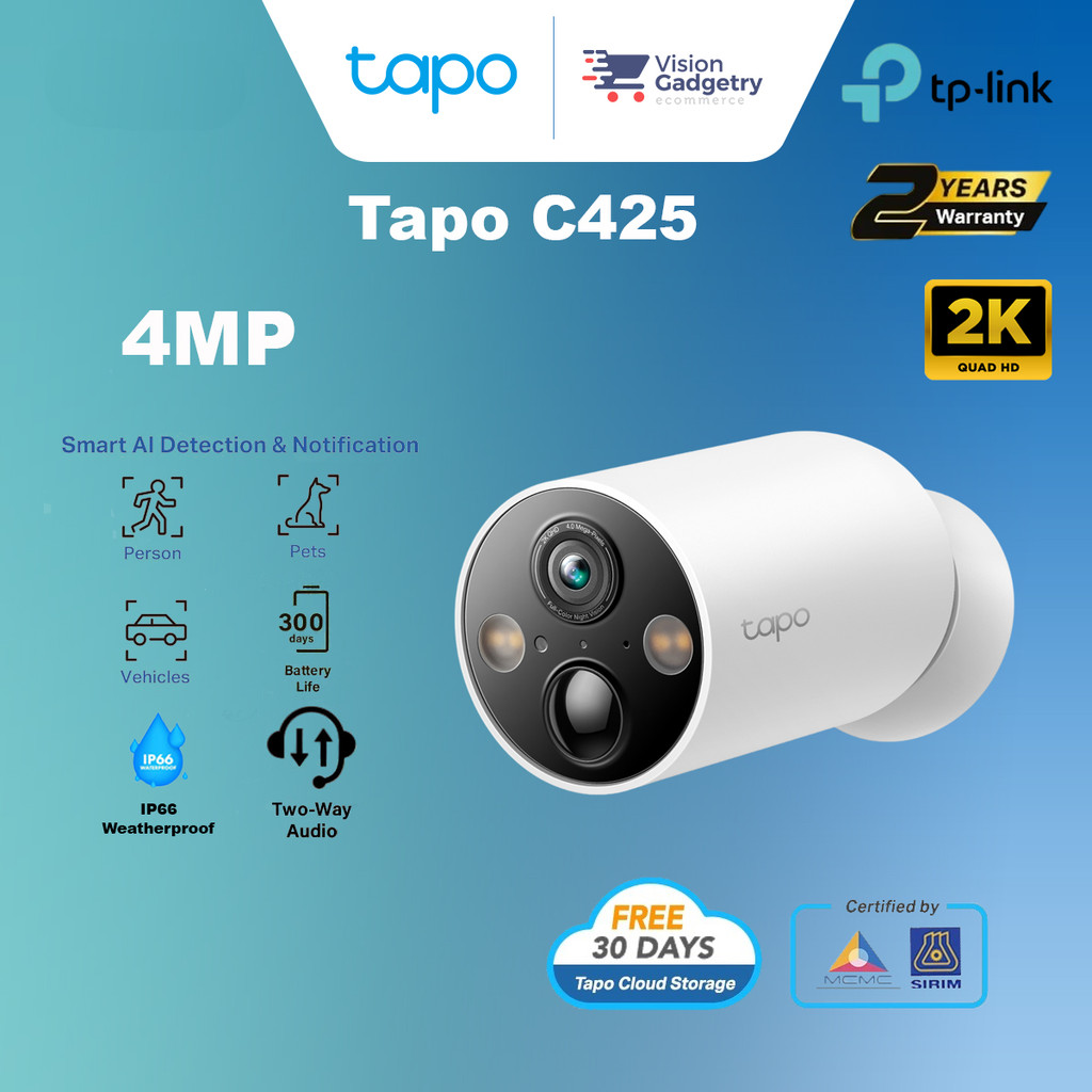TP-Link Tapo C425 Smart Wire-Free Security Camera CCTV IP Camera 2K QHD ...