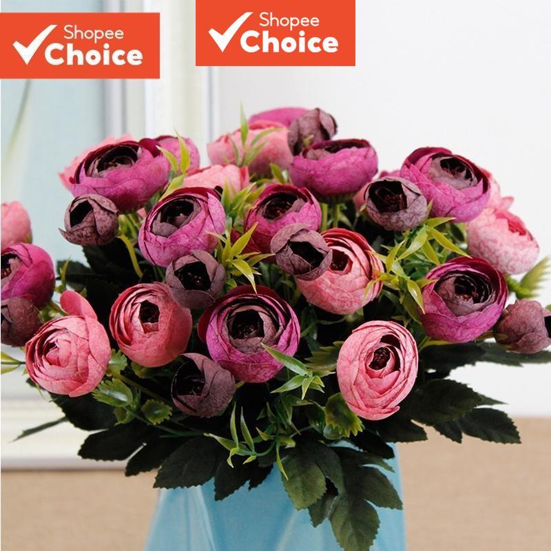 9 Heads Artificial Rose Flowers Tea Rose Bouquet Wedding Home Retro ...