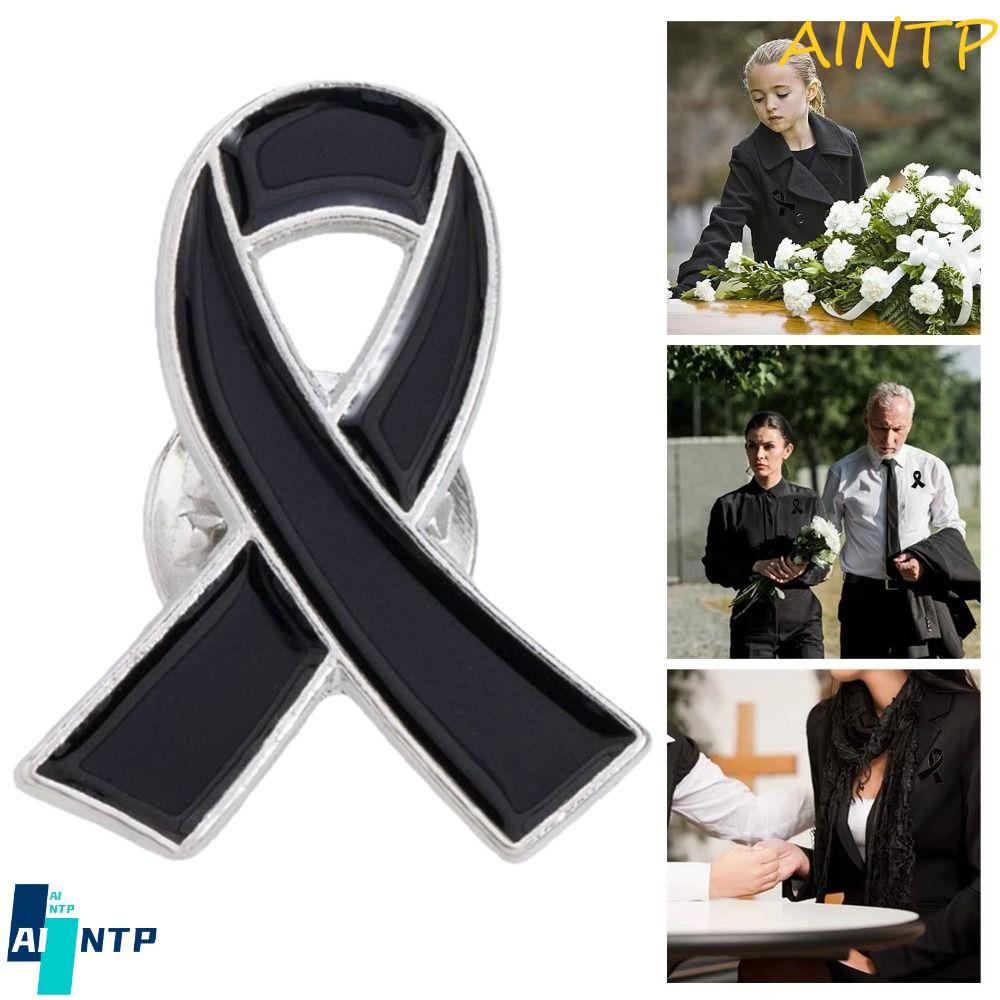 AINTP Black Ribbon Pin, Breast Cancer Awareness Funeral Ribbon Badge ...