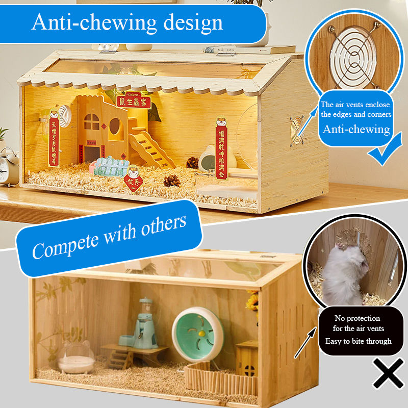 Extra-Large Luxury Wooden Hamster Cage Ventilated Habitat for Air ...