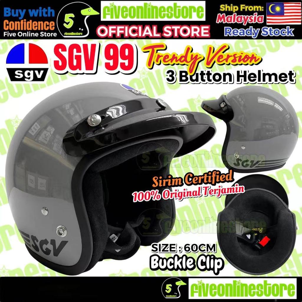SGV Helmet SGV99 Trendy Color Modern Grey Topi Keledar 3 Button MURAH ...