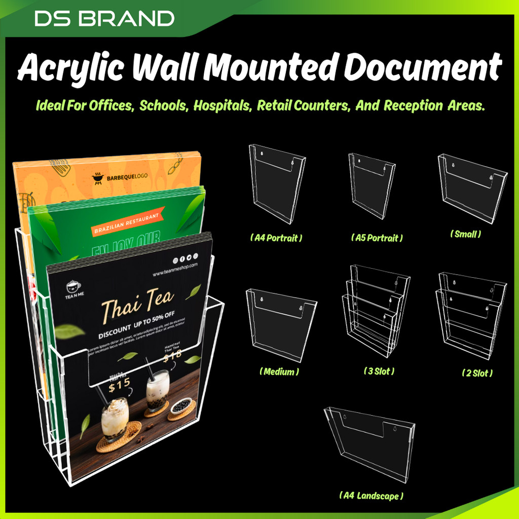 Bekas Simpanan Fail dan Broshure Akrilik / Acrylic A4 / A5 Hanging Wall ...