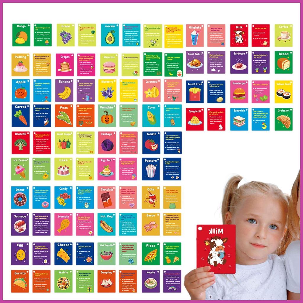 Educational Flash Cards 50X Double Sided Food Puzzle Cards Cognitive ...