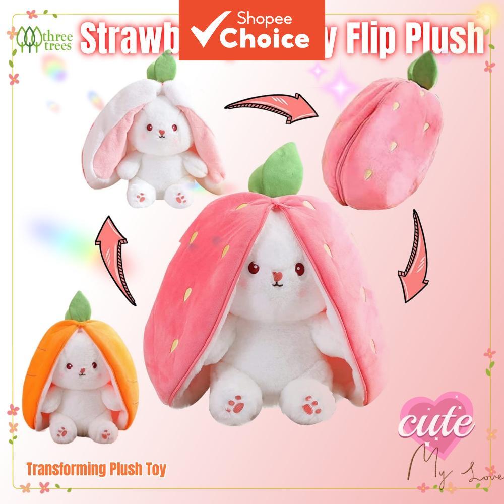 Cute Strawberry Rabbit Reversible Plush Toy 2 in1 Bunny Flip Plushie ...