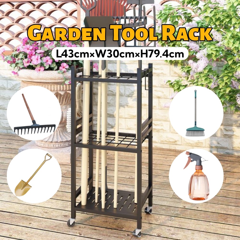 Black Garden Tool Rack Garden Tool Organizer Mop Broom Holder Tool ...