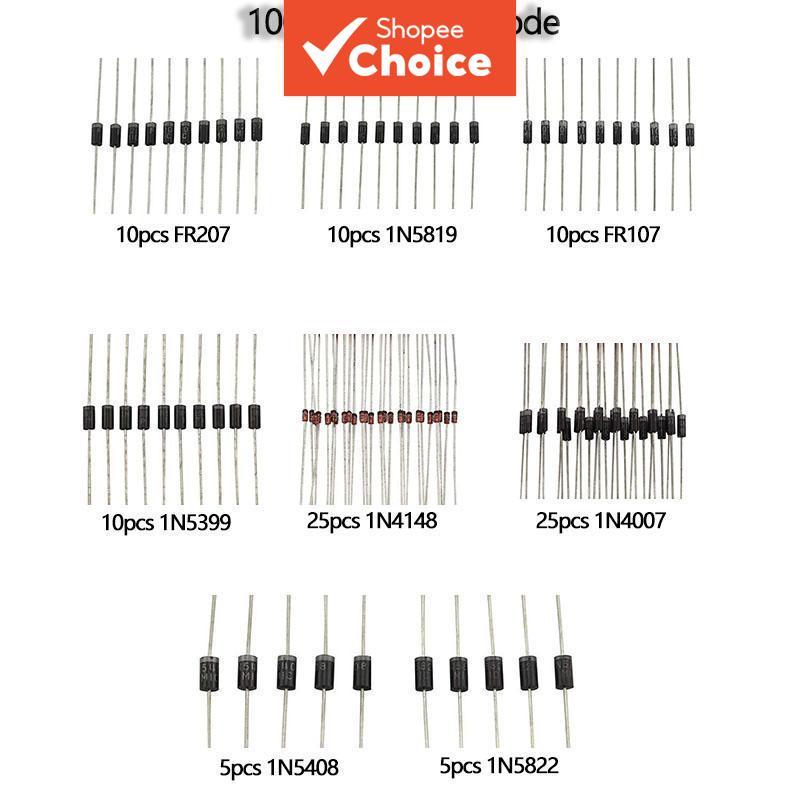 100pcs Diode Assorted Kit 8 Values DIY Electronic Components Diode ...