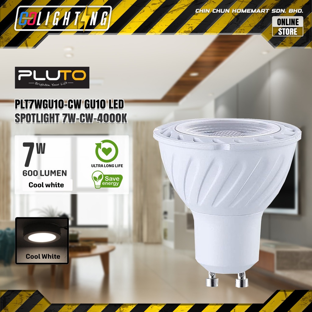 PLUTO GU10 LED SPOTLIGHT 7W-COOL WHITE 4000K - PLT7WGU10-CW | Shopee ...