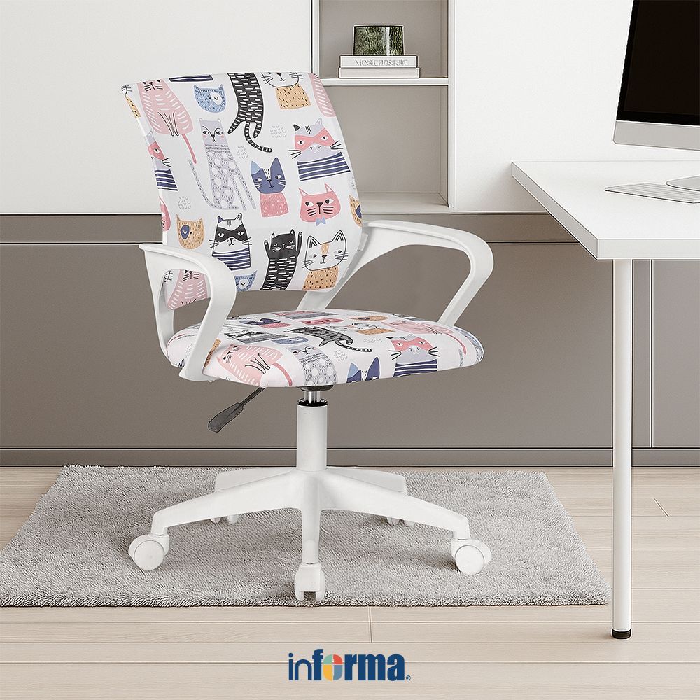 Informa Leslie Children's Study Chair Cat - White Seat With Wheels Kids ...