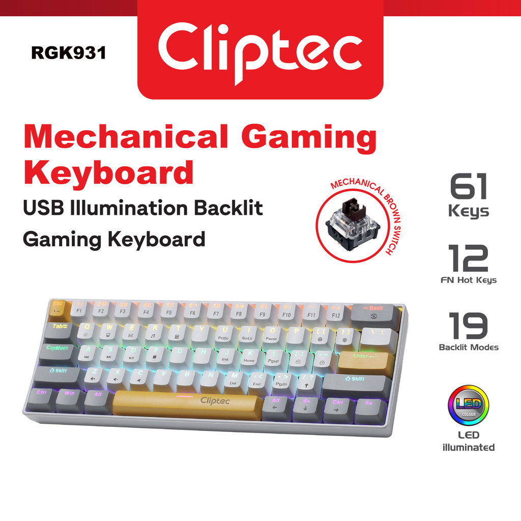 CLiPtec RGK931 Attack61 USB Mechanical RGB Backlit Gaming Keyboard ...