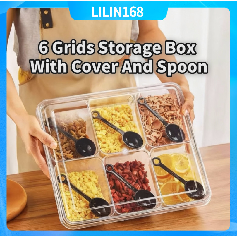Transparent Container 6 Grids Seasoning Storage Box Bekas Simpanan ...