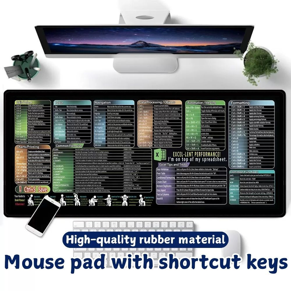 Soft Lock Cheat Sheet English 80x30cm Non Slip Edge Keys Shortcut Pad ...