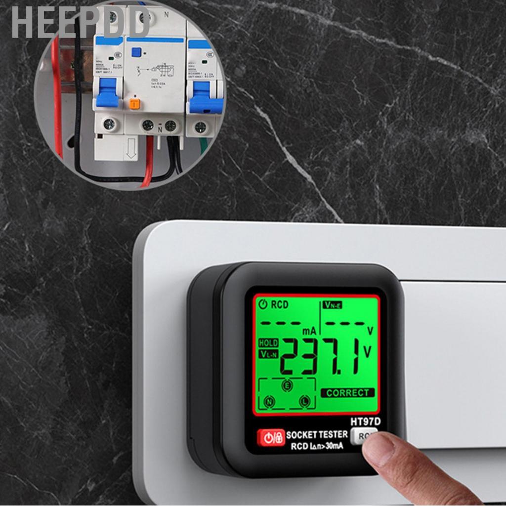 HEEPDD Socket Checker LCD Display EU AC30-260V 45-65Hz Tester RCD Trip ...