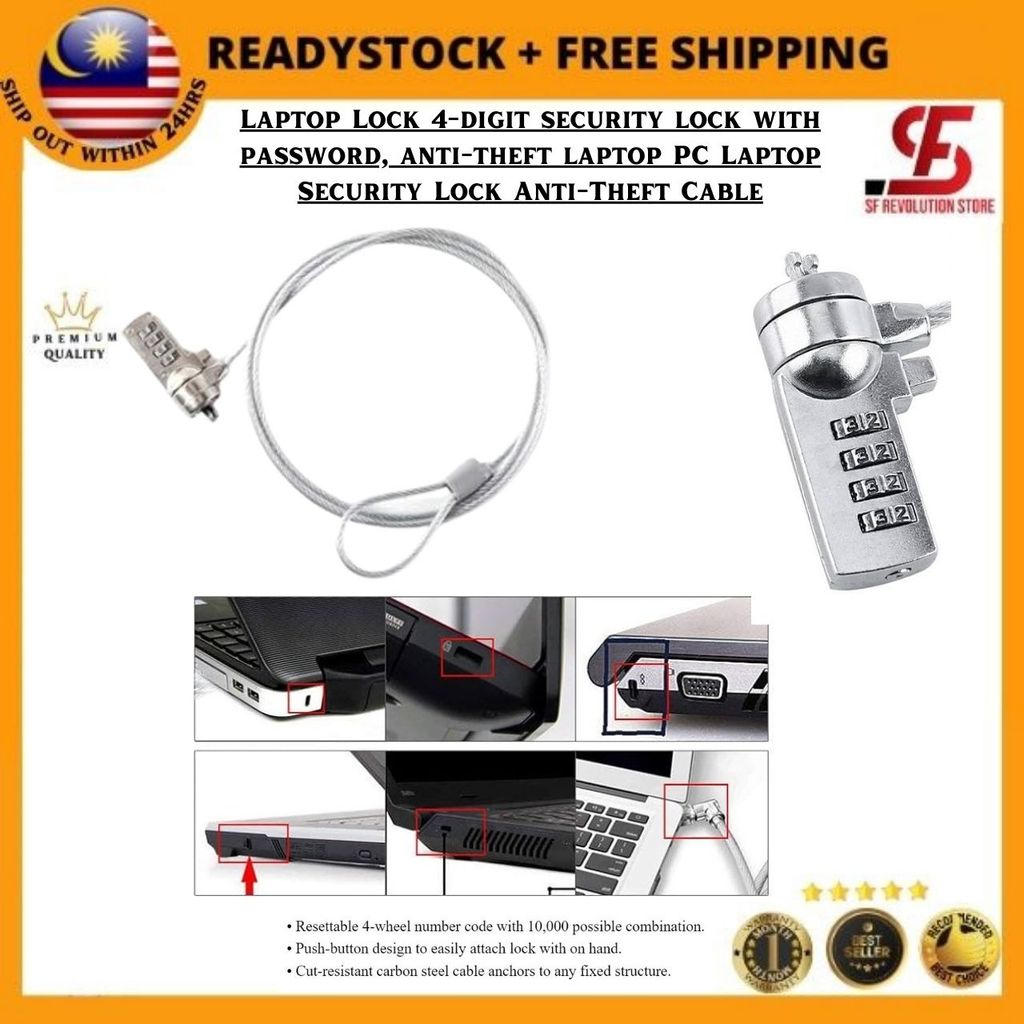 Laptop Lock 4-digit security lock with password, anti-theft laptop PC ...