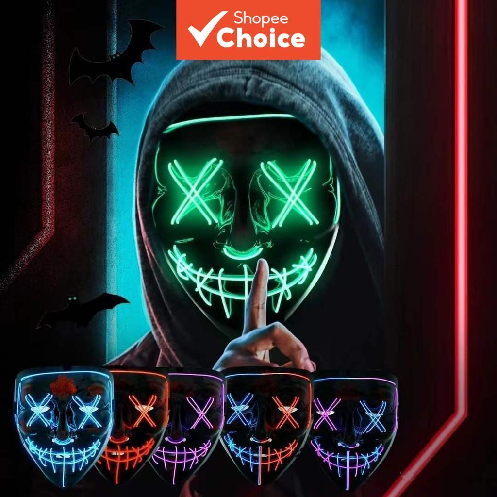 2024 New Halloween Rave Mask Decor Luminous LED Purge Mask Neon Light ...