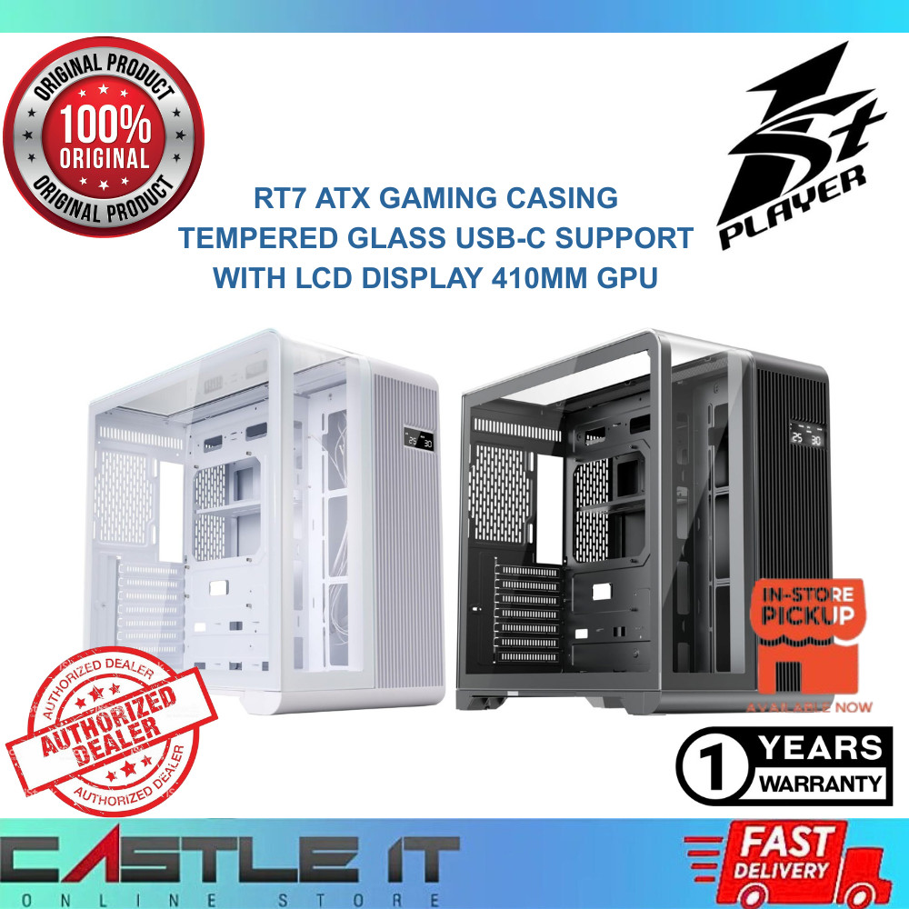 1st Player RT7 ATX Gaming Casing Tempered Glass USB-C Support with LCD ...