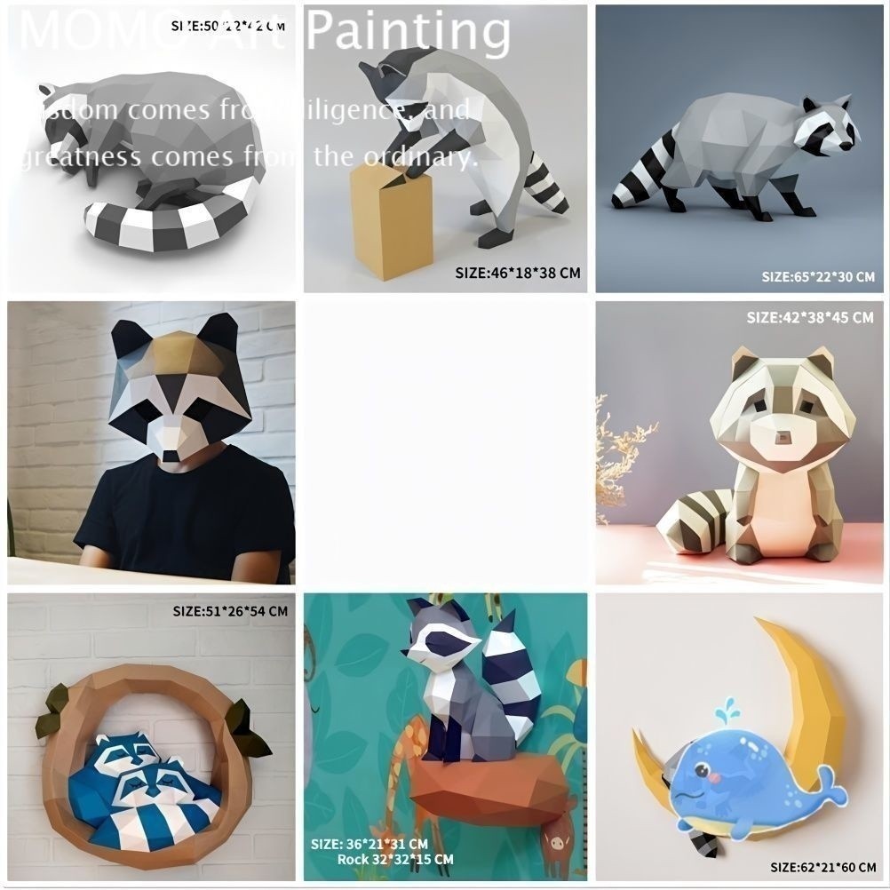 MO Z2 MOMO Creative Paper Model J7 Raccoon Paper Model Home Wall ...