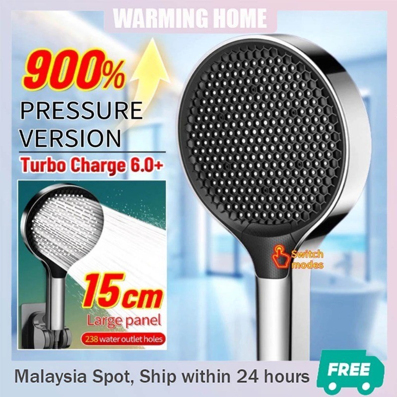 High Pressure Shower 15cm Large Panel Universal Bathroom 3 Mode Water ...