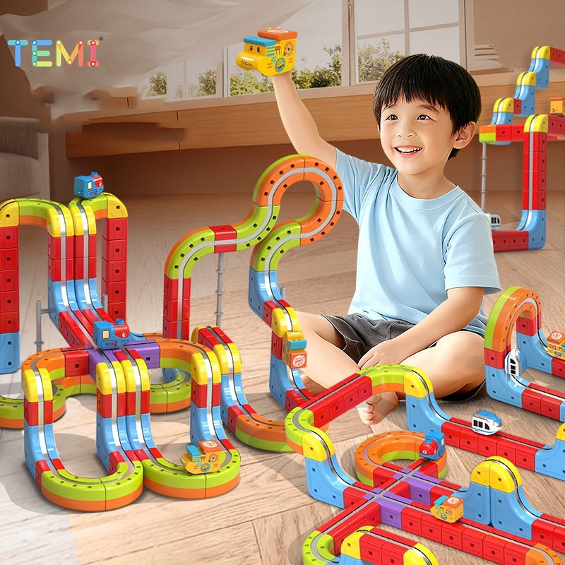 TEMI Magnetic Building Blocks Track Car Electric Train Track Toy Boy ...