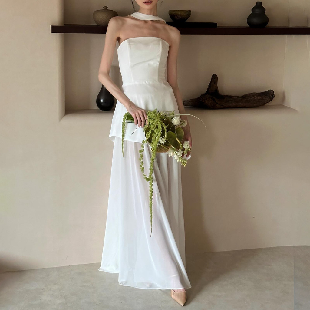 sachin and babi light blue dress Korean style super fairy light wedding dress, one-shoulder dreamy  engagement dress, a must-have for