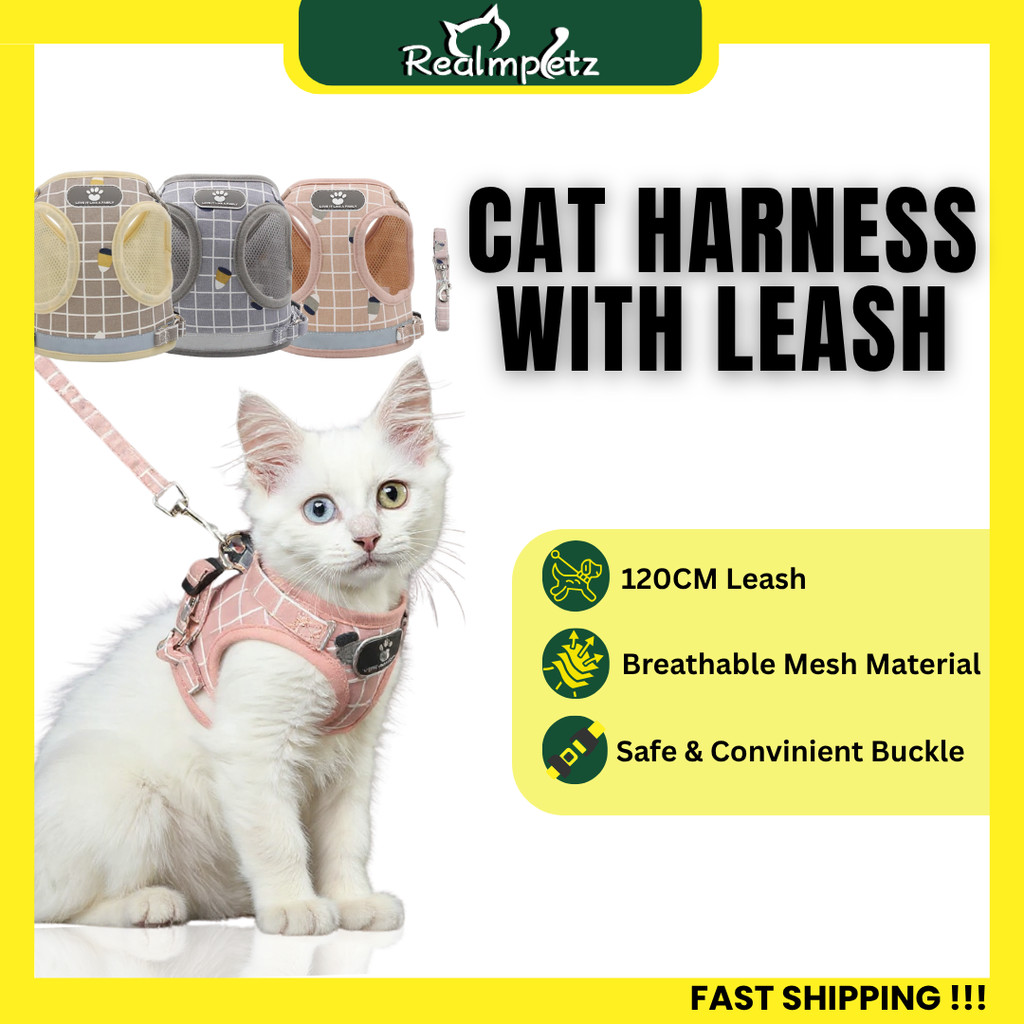 Realmpetz HT Premium Grid Design Pet Cat Harness with Leash Vest Tali ...
