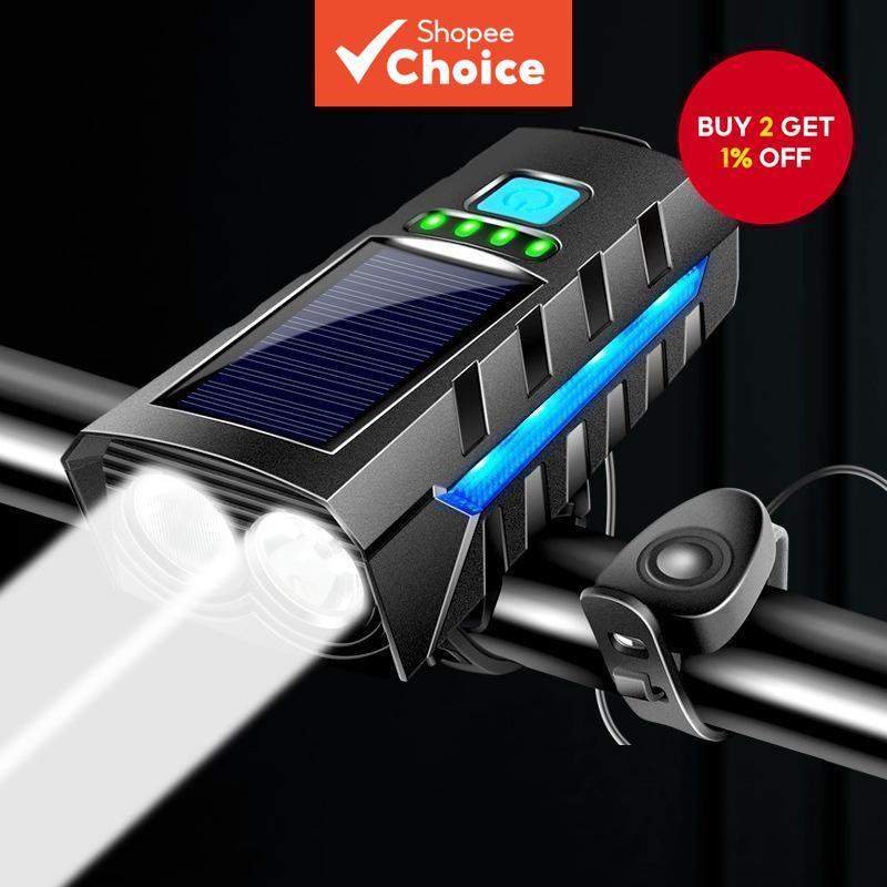 Solar Bike Light Kit with Horn and Power Bank - 12 Hours Rechargeable ...