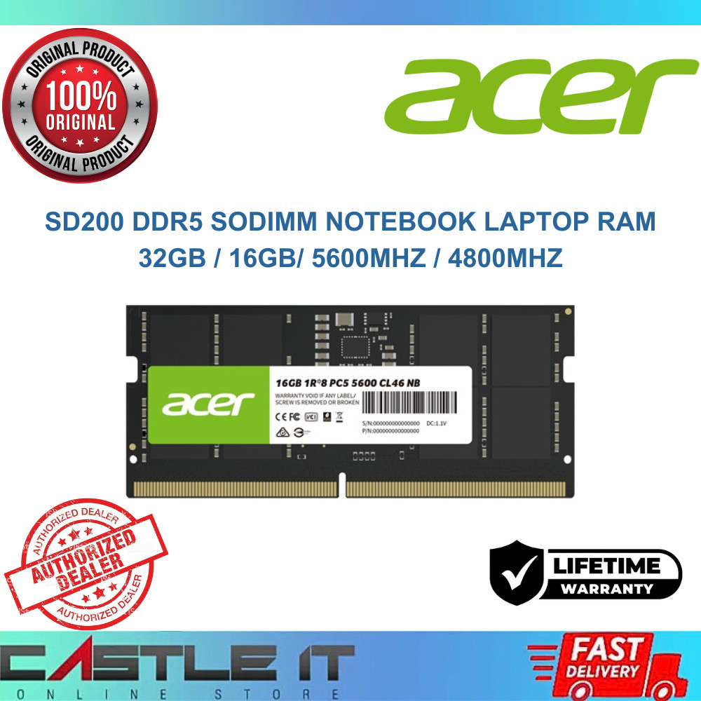 ACER SD200 DDR5 32GB / 16GB 5600MHZ / 4800MHZ / CL40 CL46 Sodimm So ...