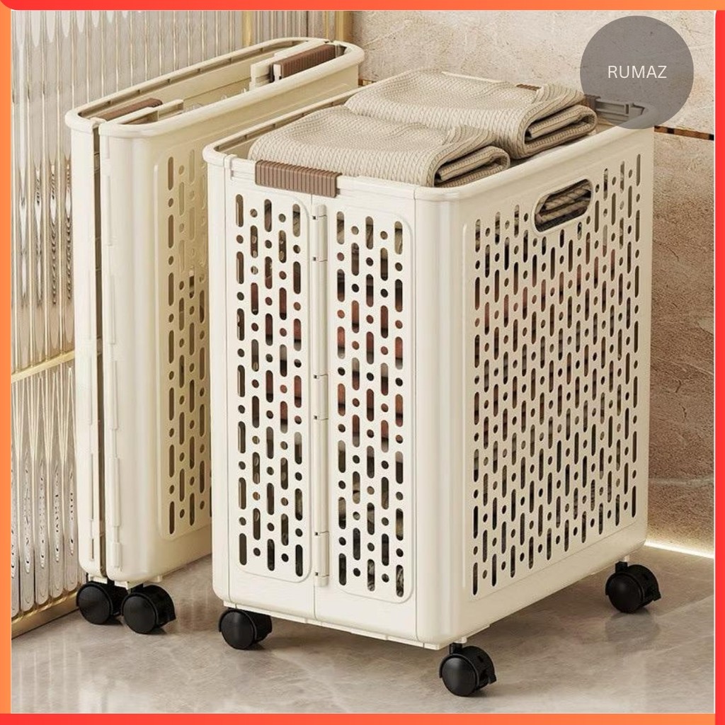 Foldable Large-Capacity Dirty Clothes Laundry Basket W Wheels Clothes ...