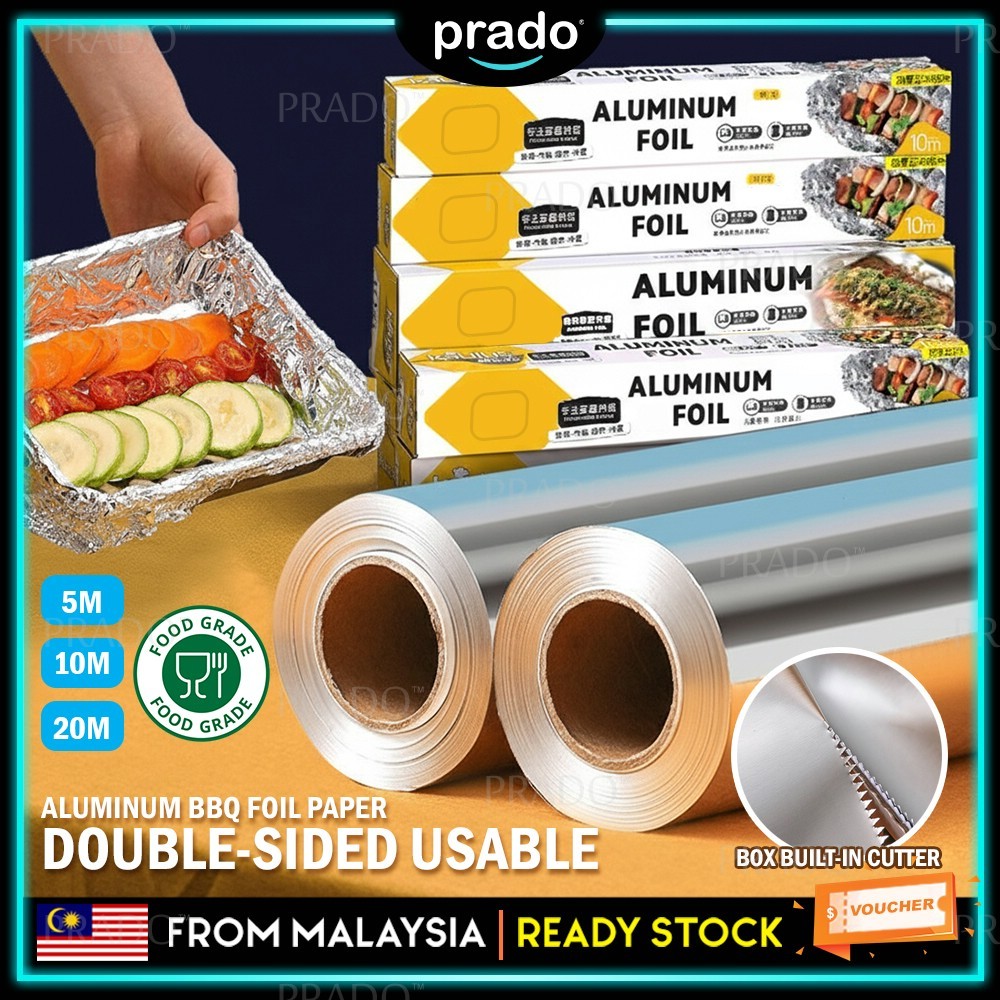 PRADO Food Grade Aluminum Foil Roll Baking Foil BBQ Foil Paper Double ...