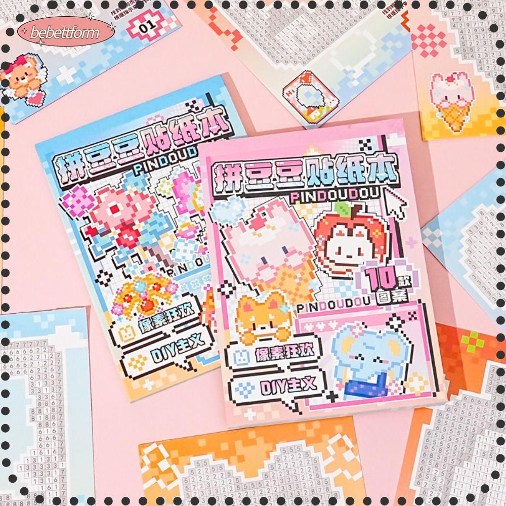 LIKE Coloring Sticker Book, Pixel Style Cartoon Collage Beans Stickers ...