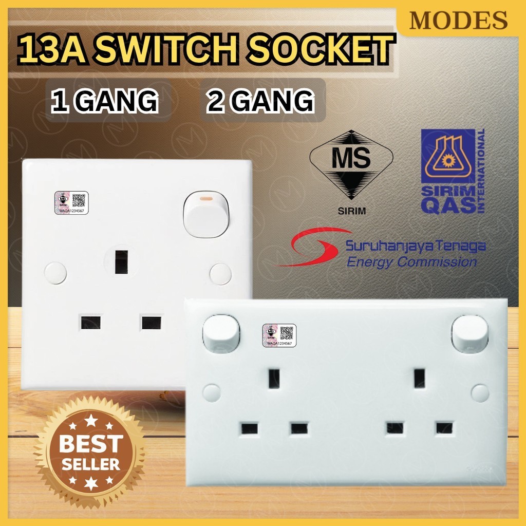 (SIRIM) 13A Single & Double Switch Socket | Plug Socket Dinding | Lamp ...