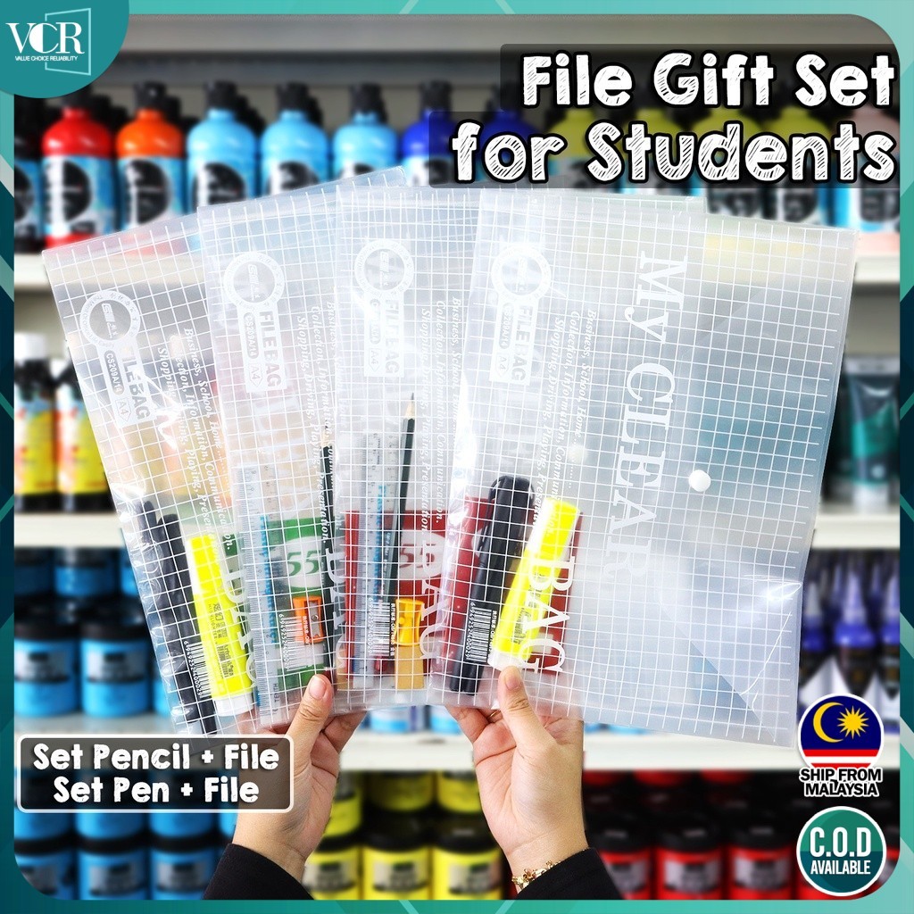 My Clear Bag Button File A4 Size Stationery Pencil Pen Gift Set for ...
