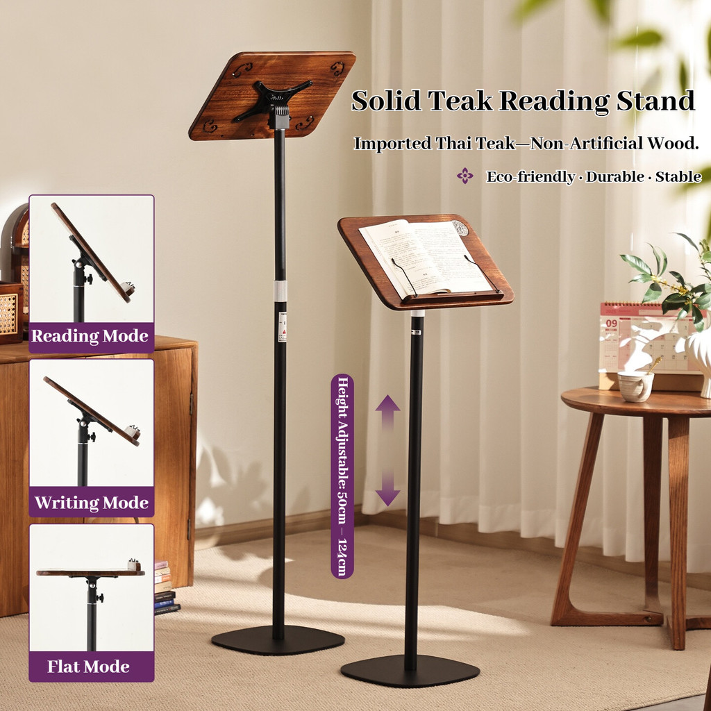 Adjustable Wooden Reading Stand, Height 50–124cm, Multi-Angle Book ...