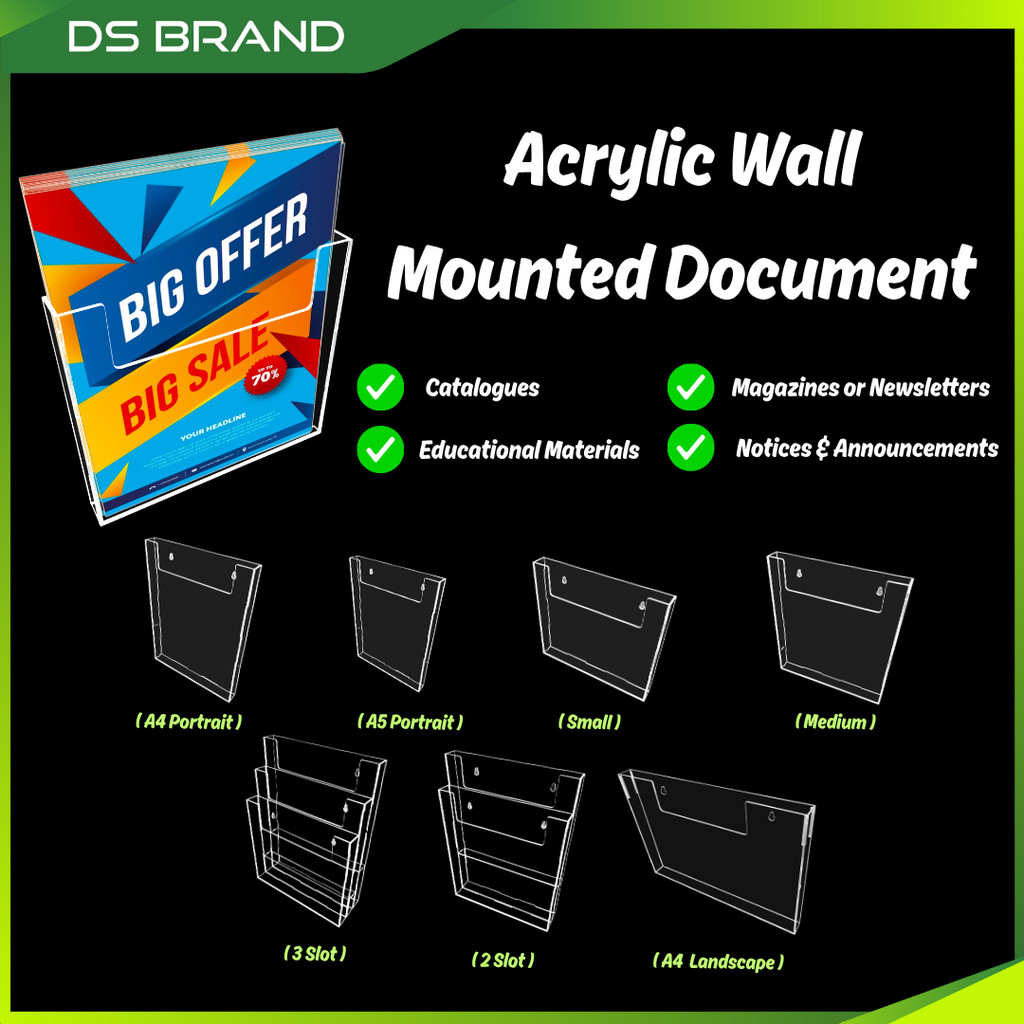 Bekas Simpanan Fail dan Broshure Akrilik / Acrylic A4 / A5 Hanging Wall ...
