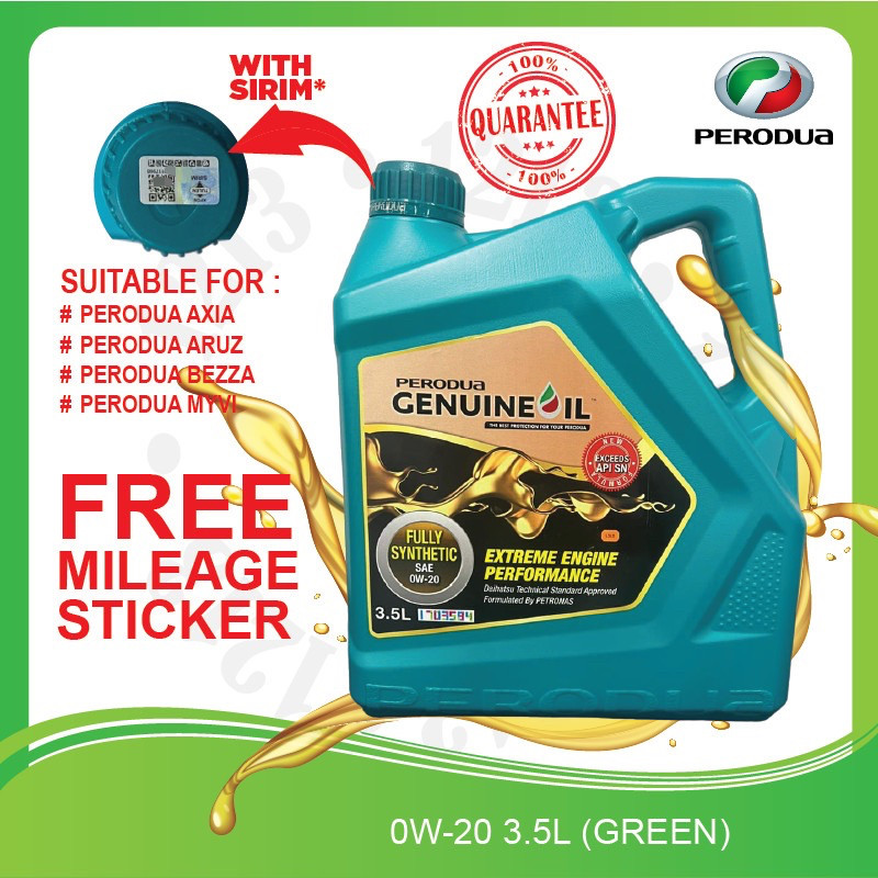 ORI SIRIM PERODUA FULLY 0W20 3.5L BEZZA AXIA ALZA MYVI ARUZ ATIVA VIVA ...