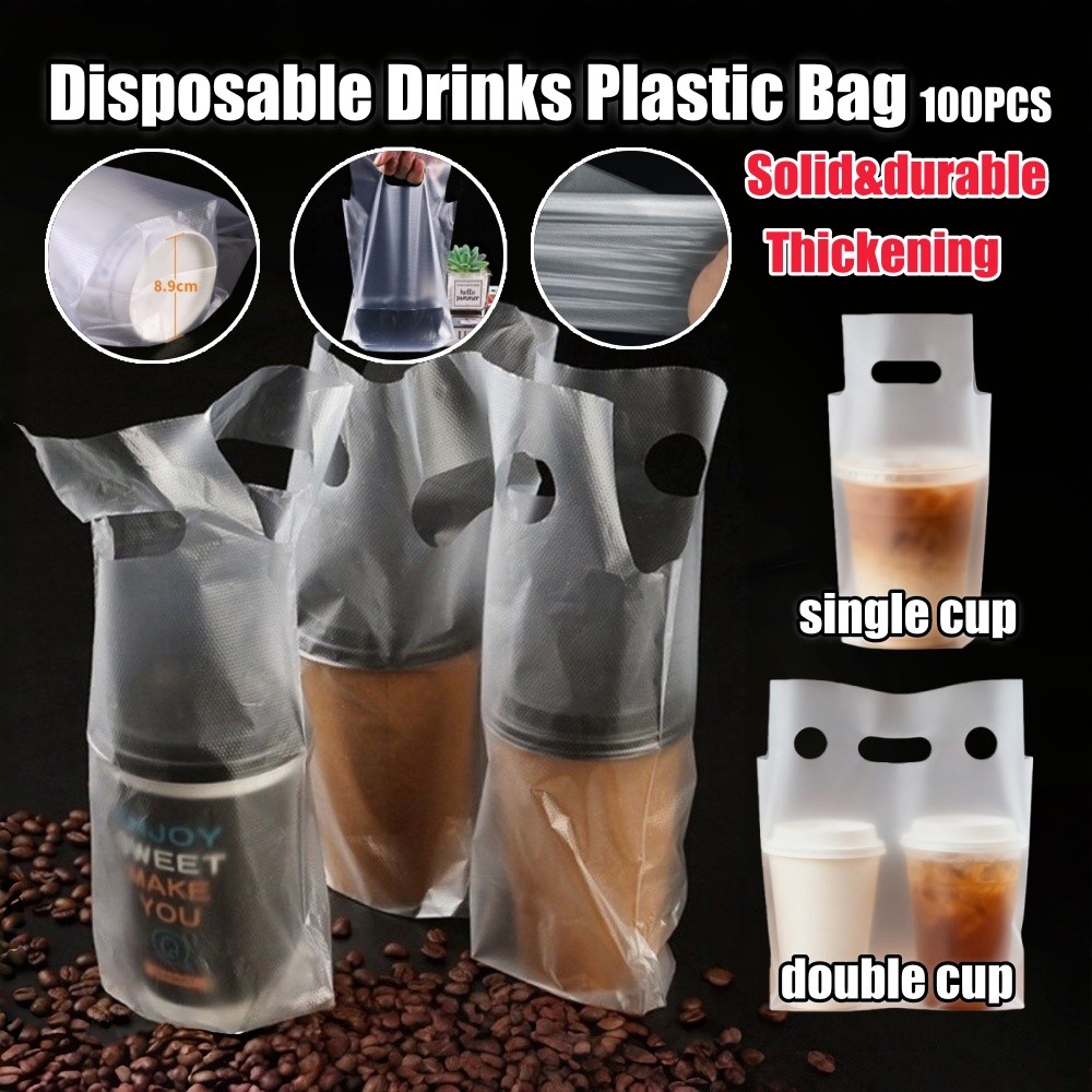100PCS Disposable Milk Tea Plastic Bag Waterproof Single/Double Cup ...
