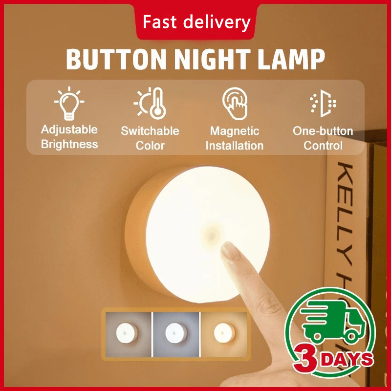 Portable Push LED Lamp Night Light USB Rechargeable Stick-on Push Light ...