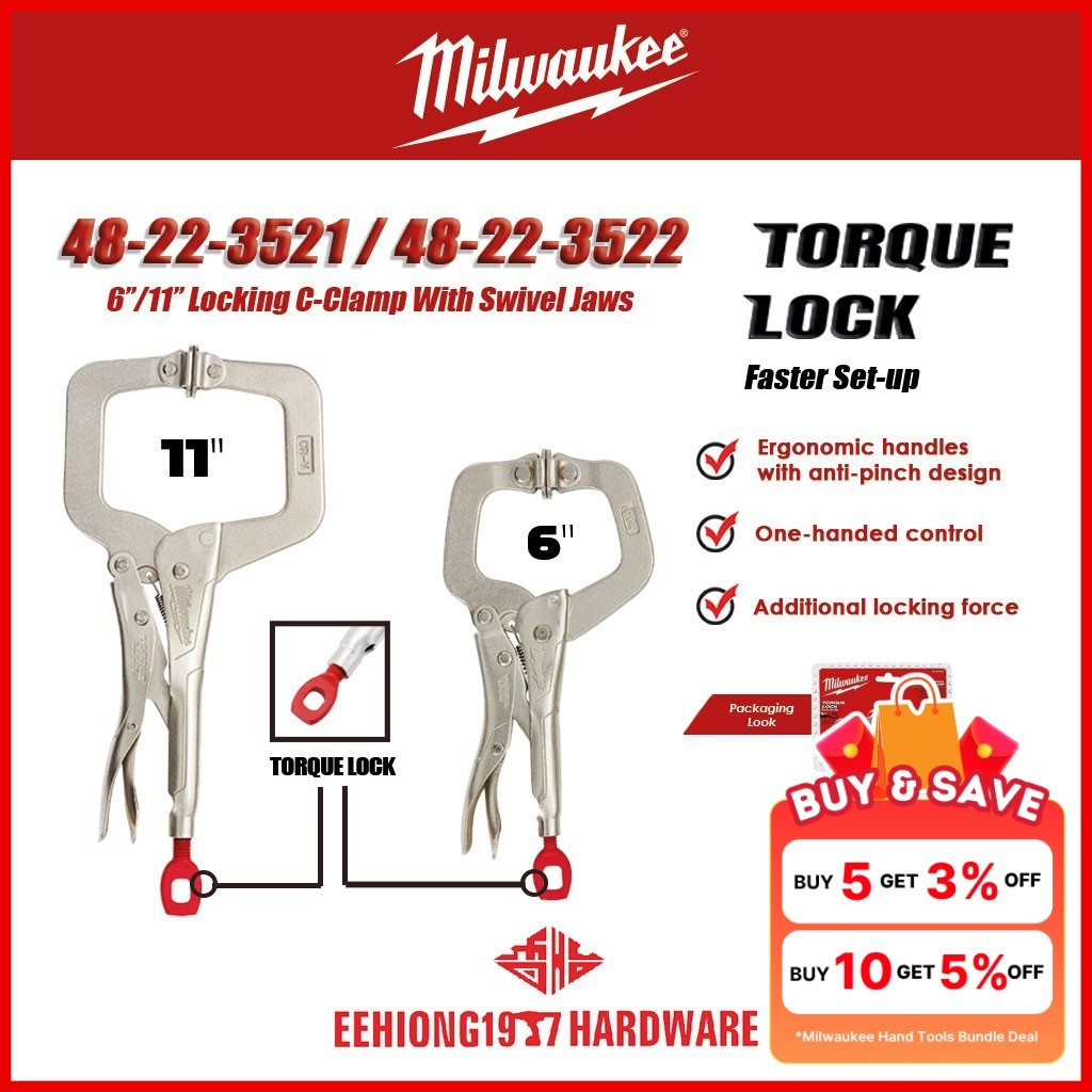 MILWAUKEE 48-22-3521 48-22-3522 6'' 11'' Toque Lock™ Locking C-Clamp ...