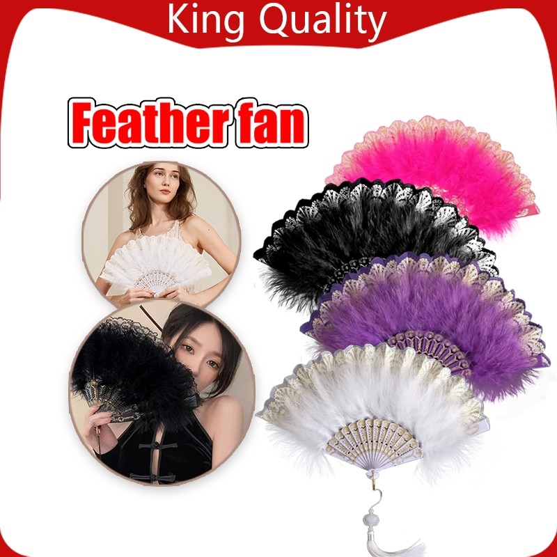 Feather Lace Material Gothic Folding Hand Fan/Foldable Lolita Style Fan ...