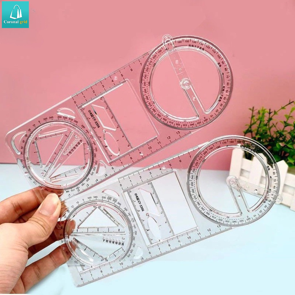 Transparent geometric ruler, multi-purpose ruler, can rotate for ...