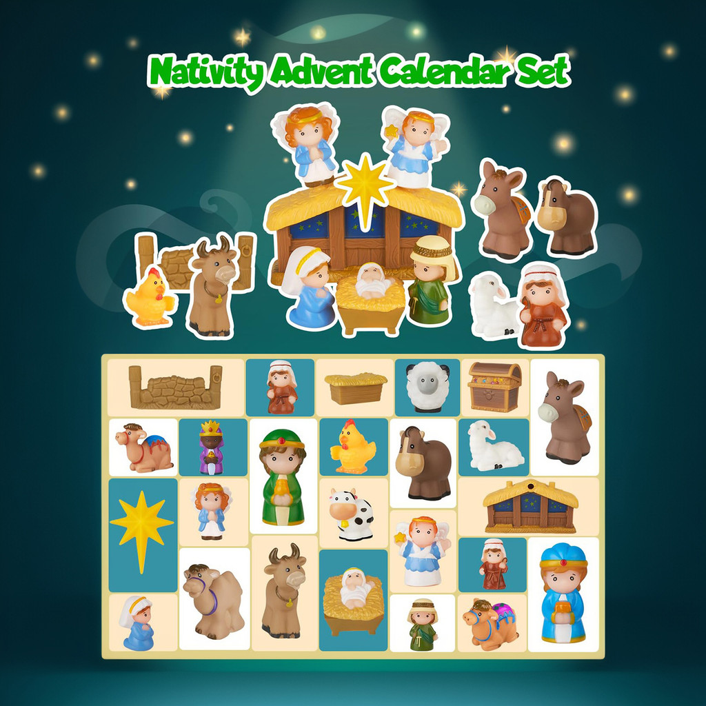 Nativity Christmas Advent Calendar with Nativity Scene Figures Xmas ...