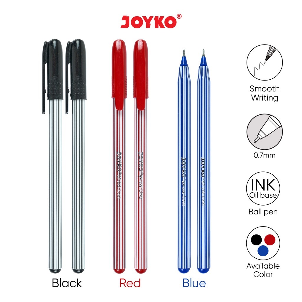 MERAH JOYKO Lino BP-249 Black Pen / Red/biru Per Pack of 12 pcs (BOX ...